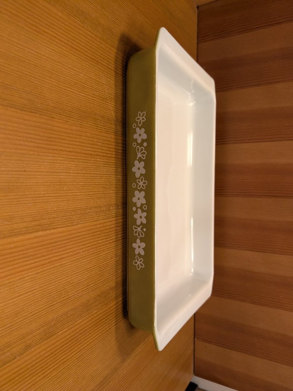 Vtg Pyrex CRAZY DAISY / SPRING BLOSSOM Green 933 Roaster Lasagna Pan Dish - EUC